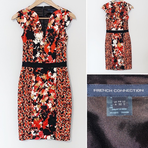 French Connection Multicoloured Printed Sheath Dress - Size 4 - Picture 2 of 8
